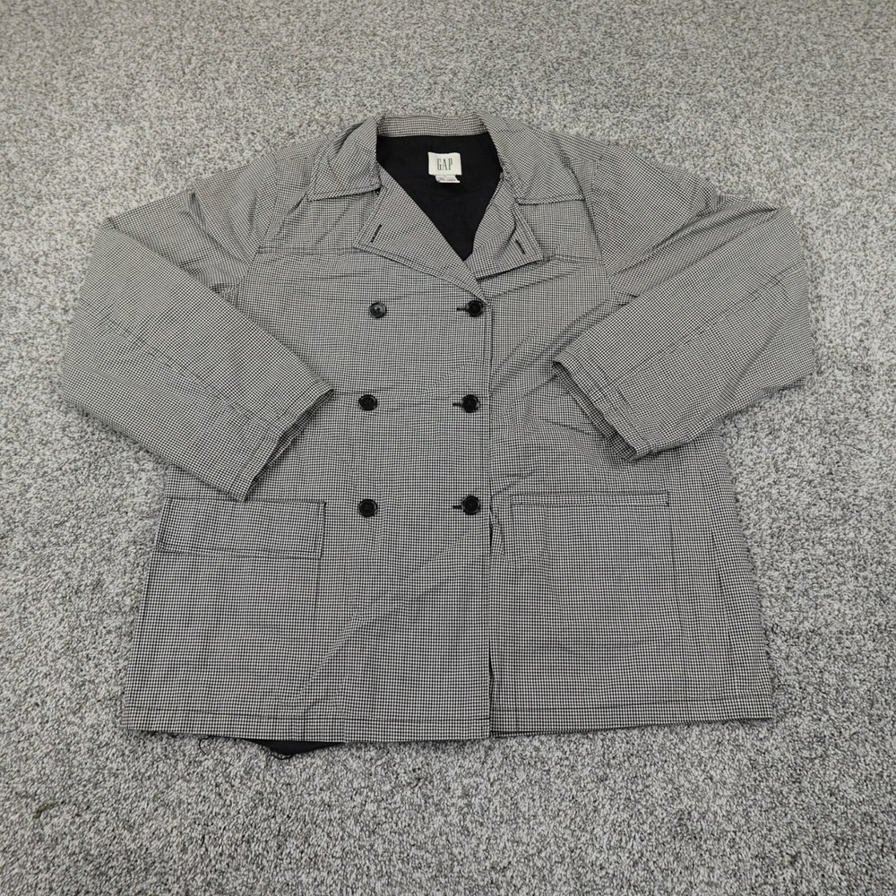 VTG Gap Jacket Womens L Black White Lined Button Double Breasted Pea Coat Preppy
